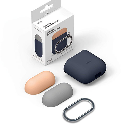 Elago Airpods Silicone Duo Hang Case - Jeans Indigo/ Peach, Gray