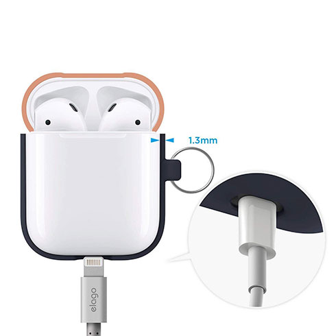 Elago Airpods Silicone Duo Hang Case - Jeans Indigo/ Peach, Gray