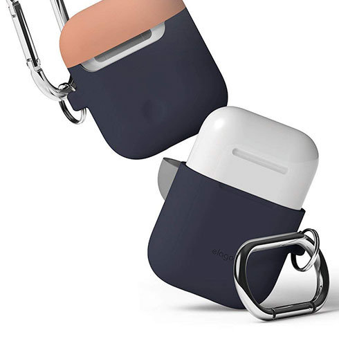 Elago Airpods Silicone Duo Hang Case - Jeans Indigo/ Peach, Gray