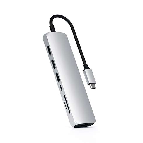 Satechi USB-C Slim Multiport adaptér with Ethernet - Silver Aluminium