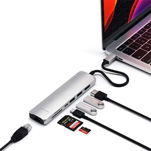 Satechi USB-C Slim Multiport adaptér with Ethernet - Silver Aluminium