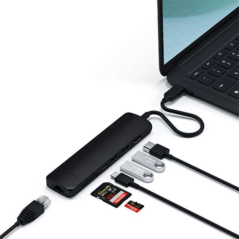 Satechi USB-C Slim Multiport adaptér with Ethernet - Black Aluminium