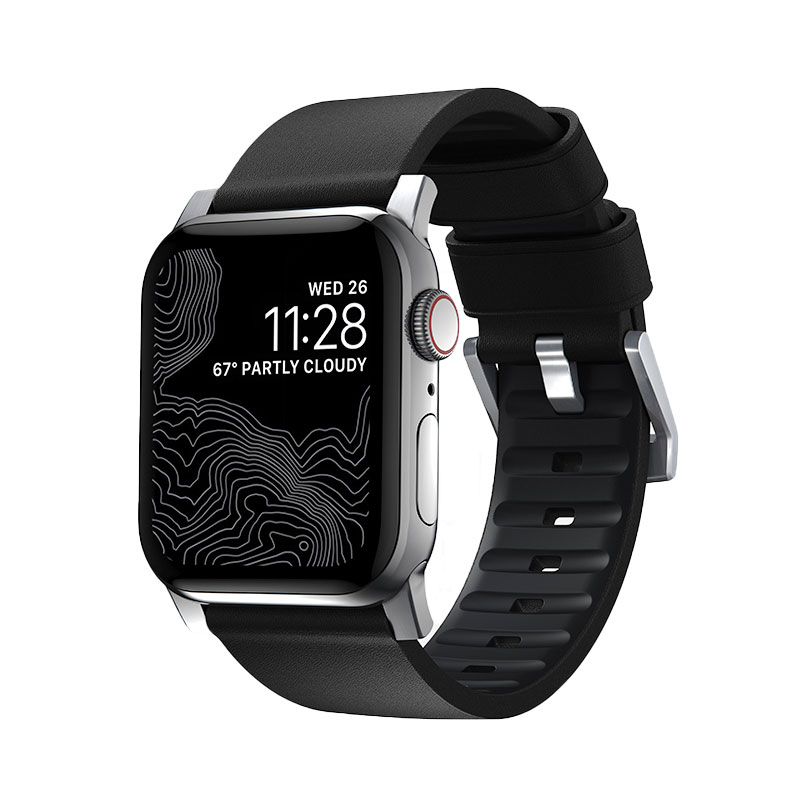 Nomad kožený remienok pre Apple Watch 44-49mm - Active Pro Black/Silver Hardware