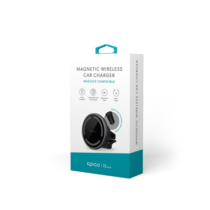 Epico Magnetic Wireless Car Charger (MagSafecompatible) 15W/10W/7,5W + 18W - Space Gray