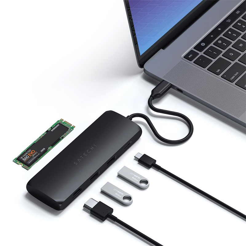 Satechi USB-C Hybrid Multiport adaptér with SSD enclosure - Black Aluminium