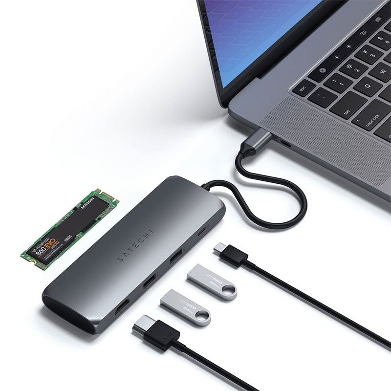 Satechi USB-C Hybrid Multiport adaptér with SSD enclosure - Space Gray Aluminium