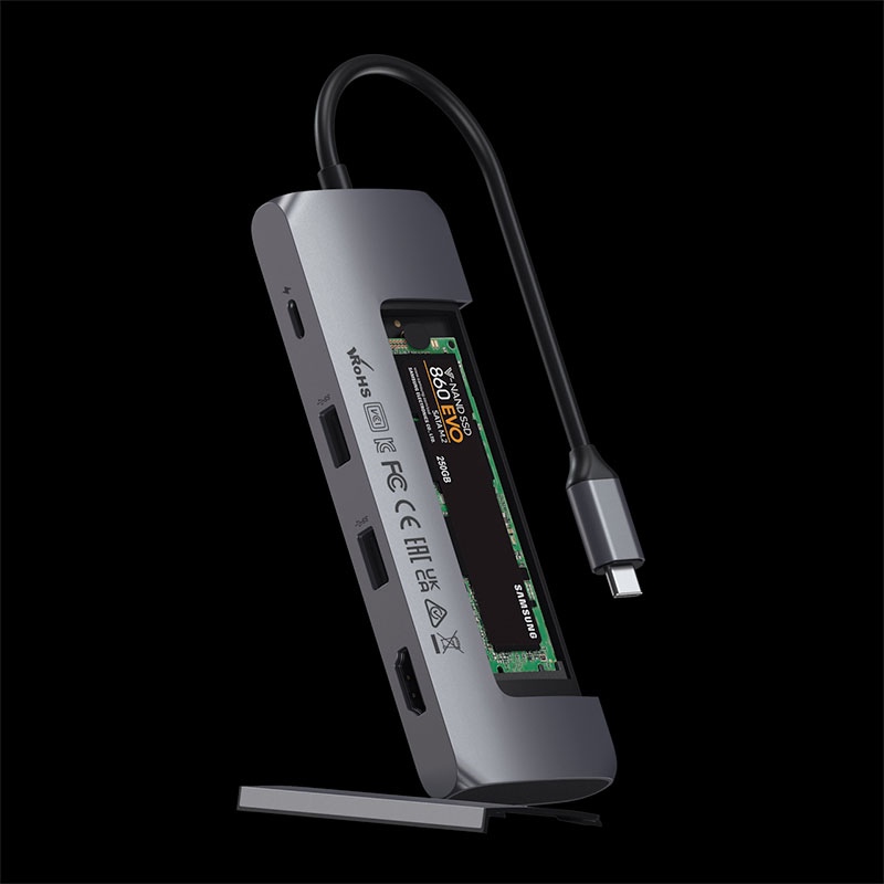 Satechi USB-C Hybrid Multiport adaptér with SSD enclosure - Space Gray Aluminium