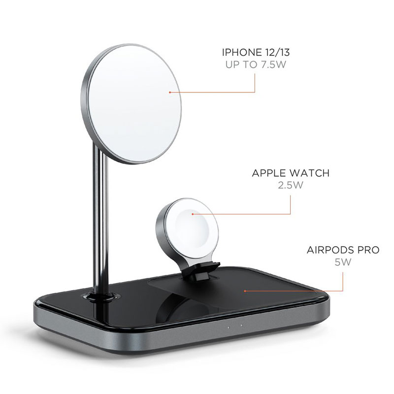Satechi 3-in-1 Magnetic Wireless Charging Stand - Space Gray