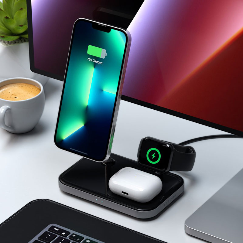 Satechi 3-in-1 Magnetic Wireless Charging Stand - Space Gray