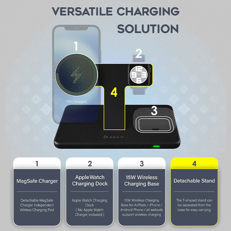 Adam Elements Omnia M3 Magnetic 3-in-1 Wireless Charging Station - Black