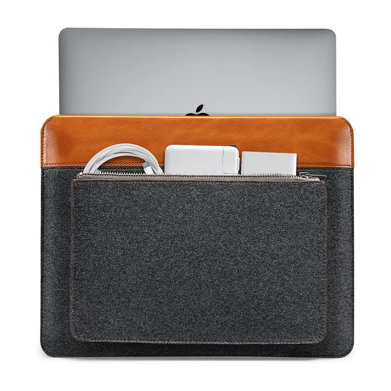 Tomtoc puzdro Felt & PU Leather Case pre Macbook Pro/Air 13" - Gray/Brown