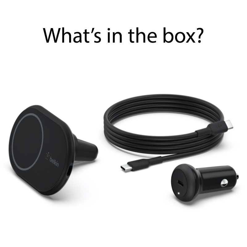 Belkin Boost Charge Magnetic Wireless Car Charger 10W + 20W PD Charger - Black