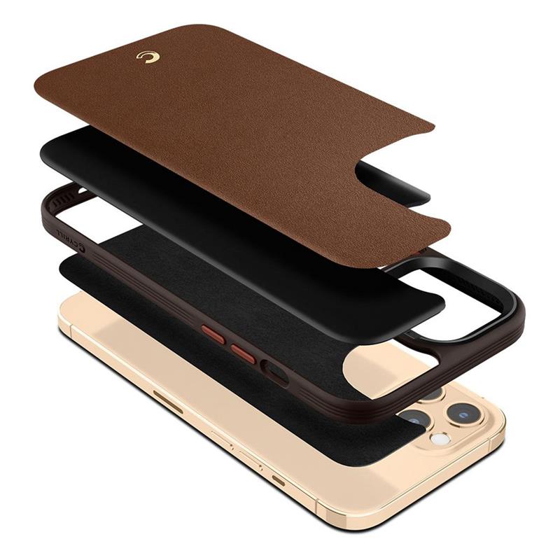 Spigen kryt Leather Brick pre iPhone 12/12 Pro - Saddle Brown