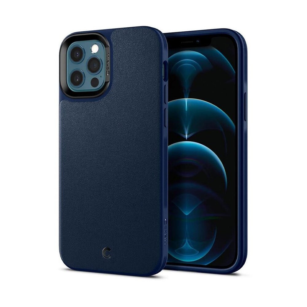 Spigen kryt Leather Brick pre iPhone 12/12 Pro - Navy
