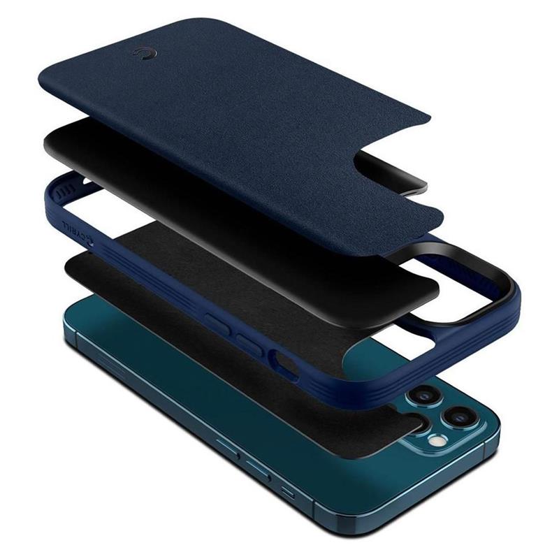 Spigen kryt Leather Brick pre iPhone 12/12 Pro - Navy