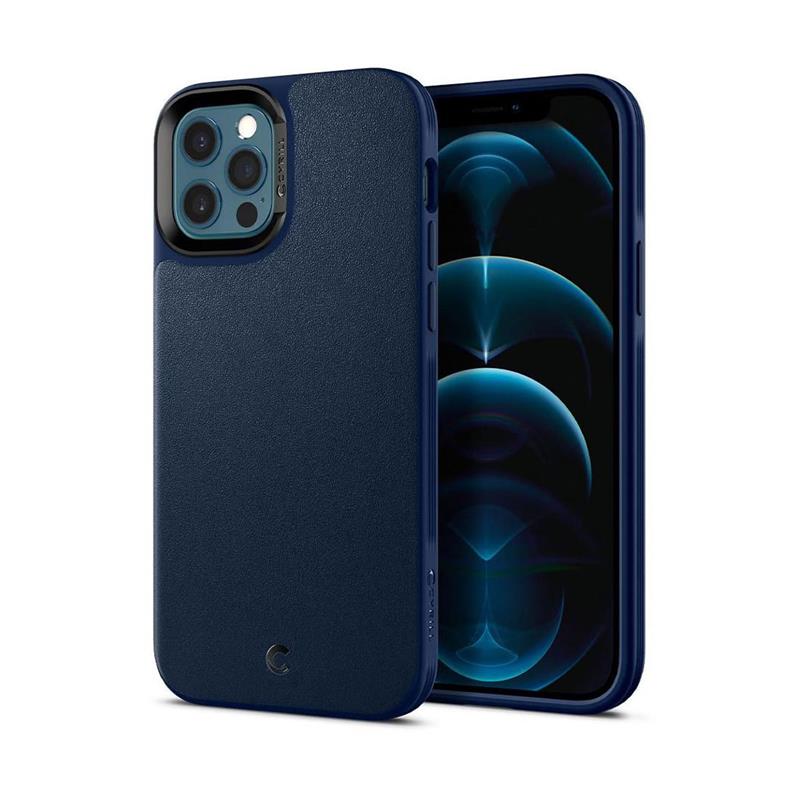 Spigen kryt Leather Brick pre iPhone 12/12 Pro - Navy