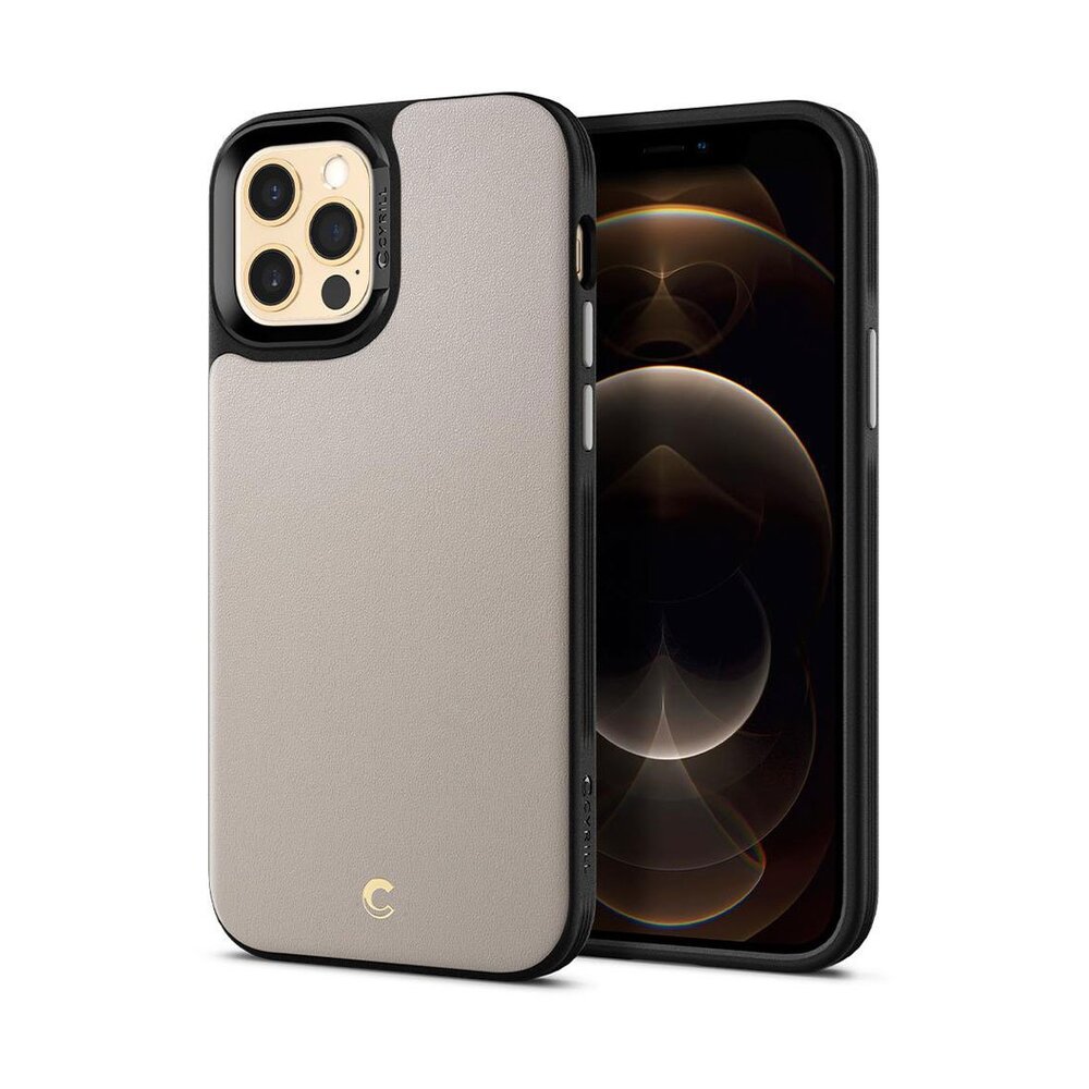 Spigen kryt Leather Brick pre iPhone 12/12 Pro - Stone