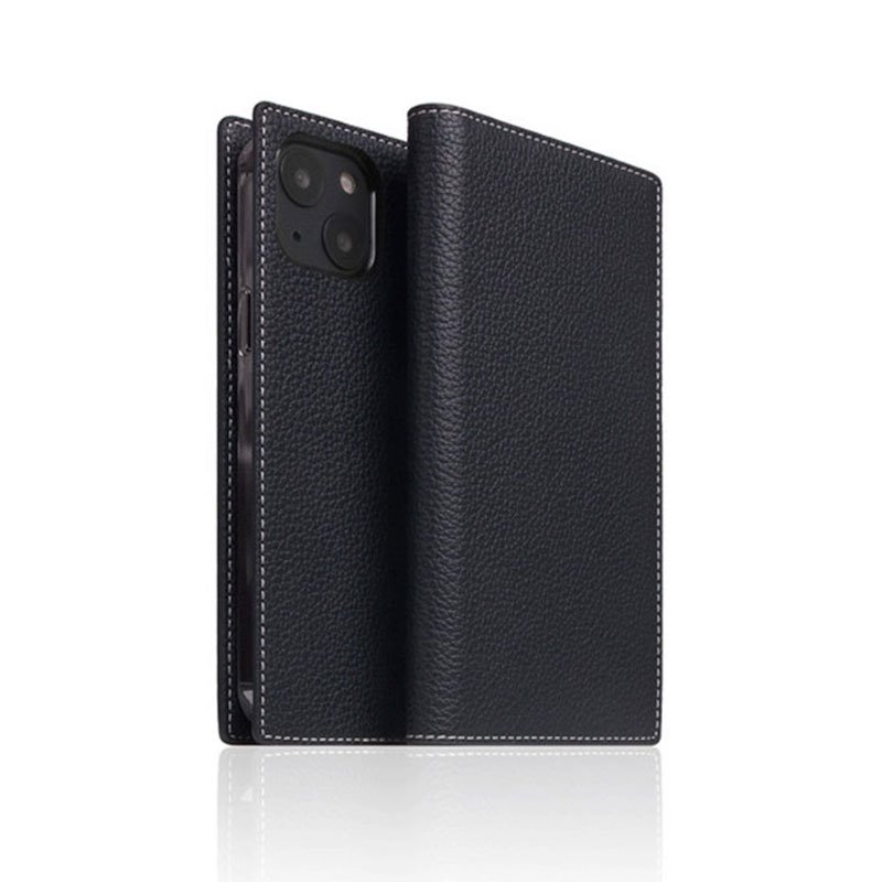 SLG Design puzdro D8 Full Grain Leather pre iPhone 13 - Black Blue