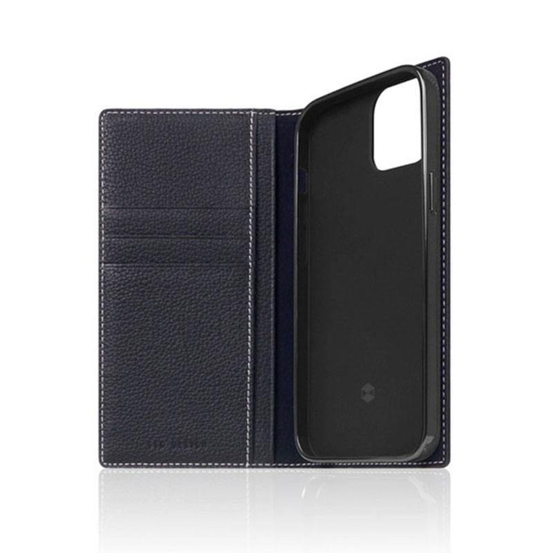 SLG Design puzdro D8 Full Grain Leather pre iPhone 13 - Black Blue