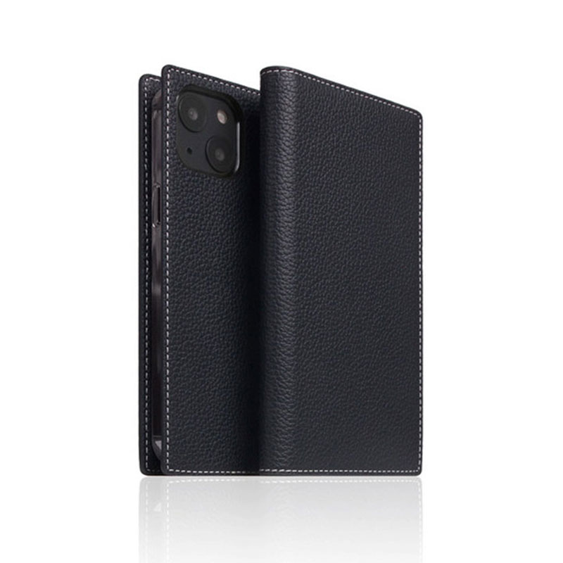 SLG Design puzdro D8 Full Grain Leather pre iPhone 13 - Black Blue