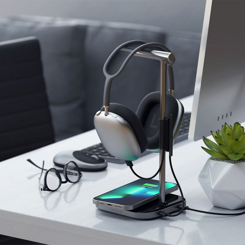 Satechi stojan 2-in-1 Headphone Stand With Wireless Charger - Space Grey Aluminium