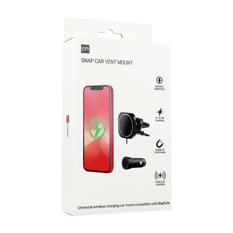 ER POWER Snap Car Vent Mount Magsafe Charger 15W + 20W Charger - Black