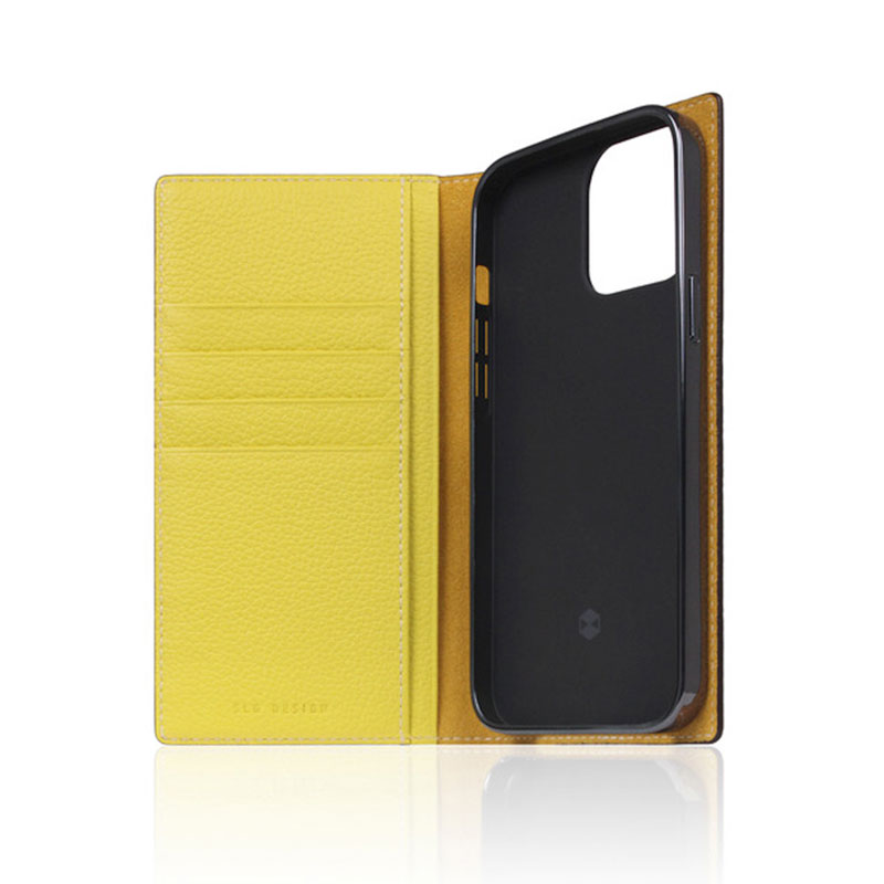 SLG Design puzdro D8 Neon Full Grain Leather Diary pre iPhone 13 Pro - Lemon