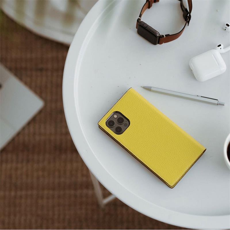 SLG Design puzdro D8 Neon Full Grain Leather Diary pre iPhone 13 - Lemon