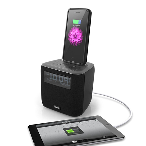 iHome Dual Alarm FM Clock Radio with Lightning Connector - Gunmetal