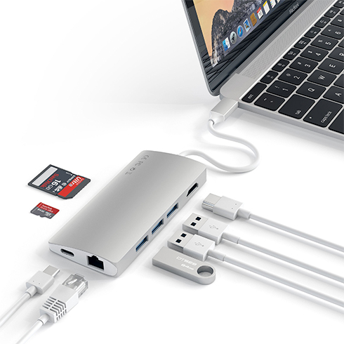 Satechi USB-C Multiport adaptér 4K 8ports V2 - Silver Aluminium
