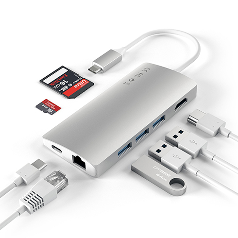 Satechi USB-C Multiport adaptér 4K 8ports V2 - Silver Aluminium