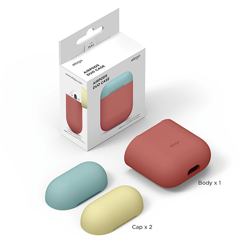 Elago Airpods Silicone Duo Case - Italian Rose/Coral Blue, Yellow