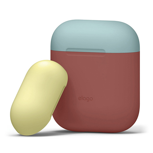 Elago Airpods Silicone Duo Case - Italian Rose/Coral Blue, Yellow