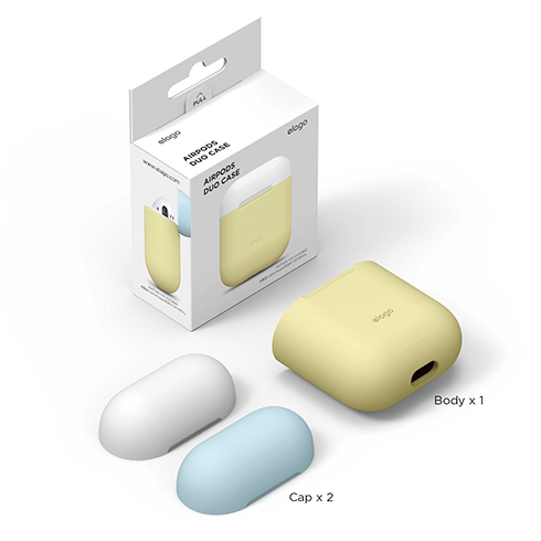 Elago Airpods Silicone Duo Case - Yellow/ White, Pastel Blue