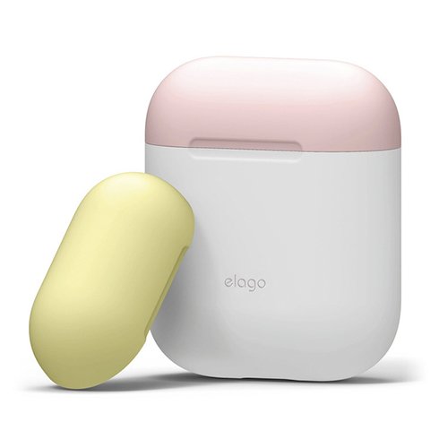 Elago Airpods Silicone Duo Case - White/ Pink, Yellow