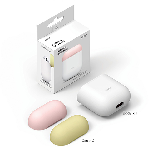 Elago Airpods Silicone Duo Case - White/ Pink, Yellow