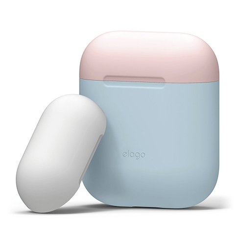 Elago Airpods Silicone Duo Case-Pastel Blue/Pink, White