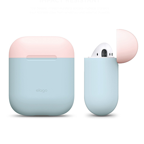Elago Airpods Silicone Duo Case-Pastel Blue/Pink, White