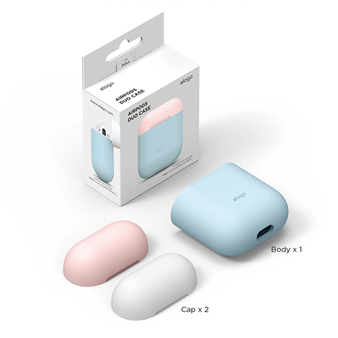 Elago Airpods Silicone Duo Case-Pastel Blue/Pink, White
