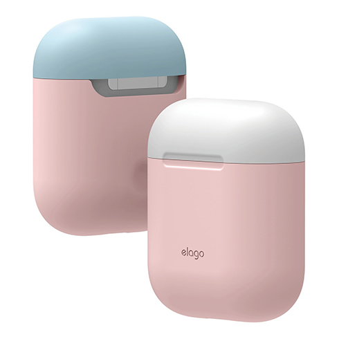 Elago Airpods Silicone Duo Case - Pink/ White, Pastel Blue