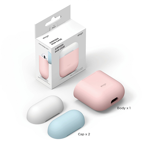 Elago Airpods Silicone Duo Case - Pink/ White, Pastel Blue
