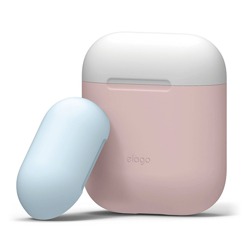 Elago Airpods Silicone Duo Case - Pink/ White, Pastel Blue