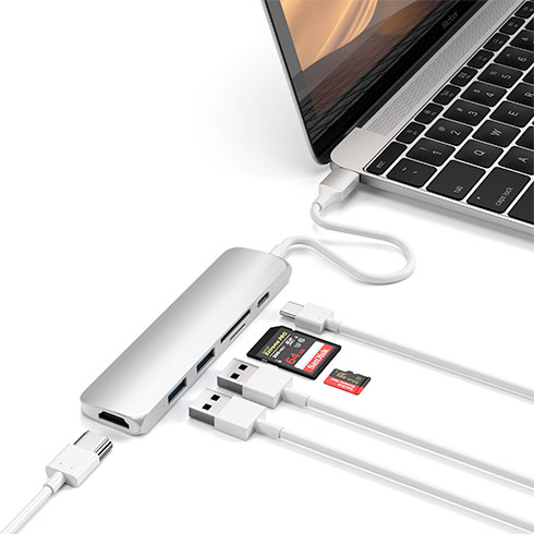 Satechi USB-C Slim Multipor adaptér V2-Silver Aluminium