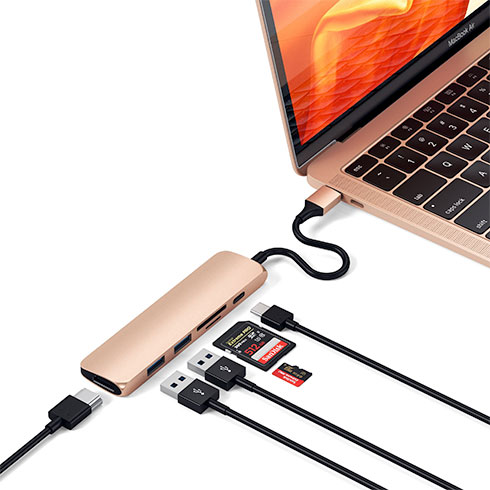 Satechi USB-C Slim Multiport adaptér V2 - Gold Aluminium