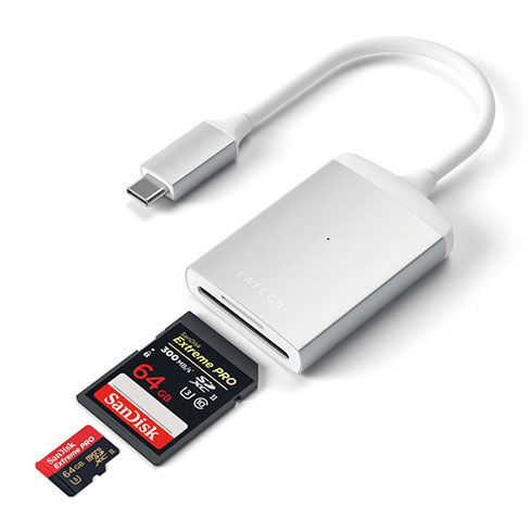 Satechi USB-C UHS-II Micro/SD Card reader - Silver Aluminium