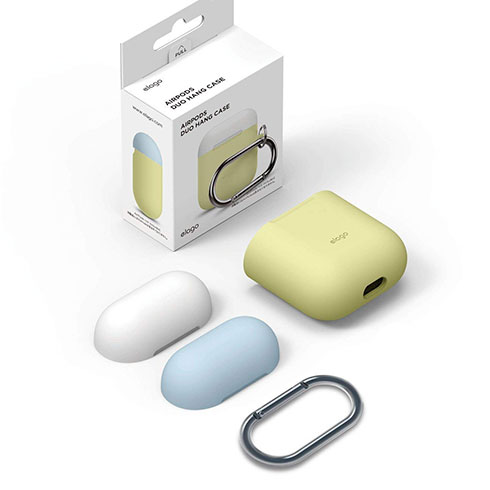 Elago Airpods Silicone Duo Hang Case - Yellow/ White, Pastel Blue