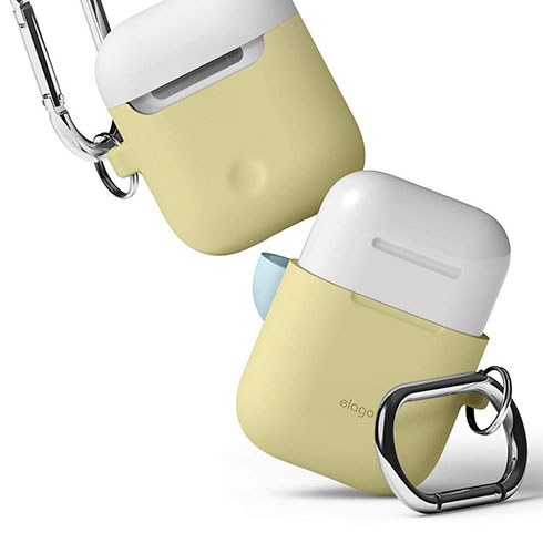 Elago Airpods Silicone Duo Hang Case - Yellow/ White, Pastel Blue