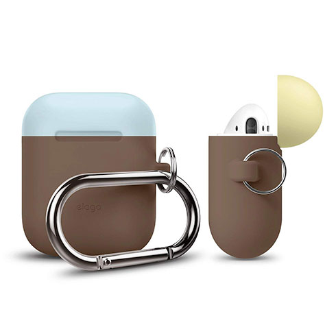 Elago Airpods Silicone Duo Hang Case - Dark Brown/Pastel Blue, Yellow