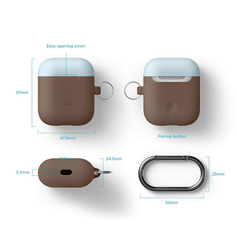 Elago Airpods Silicone Duo Hang Case - Dark Brown/Pastel Blue, Yellow