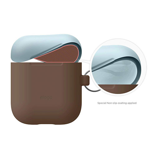 Elago Airpods Silicone Duo Hang Case - Dark Brown/Pastel Blue, Yellow